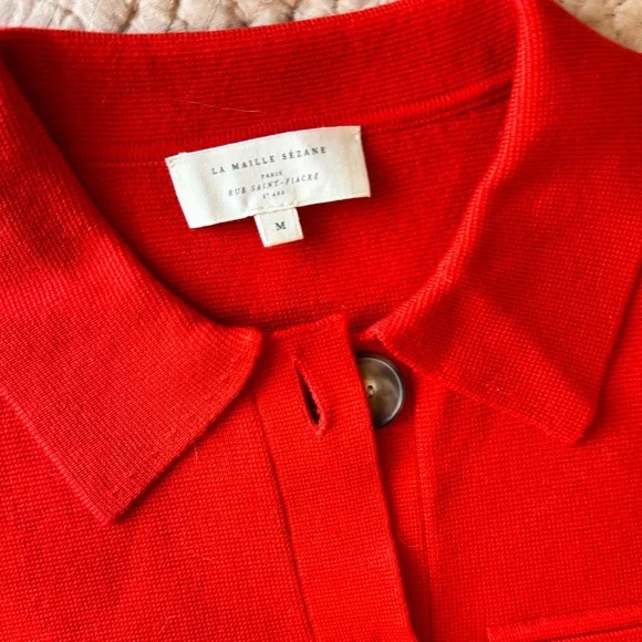 NWOT Sezane Betty Merino Wool Cardigan in Coral Red, Medium - Picture 2 of 7
